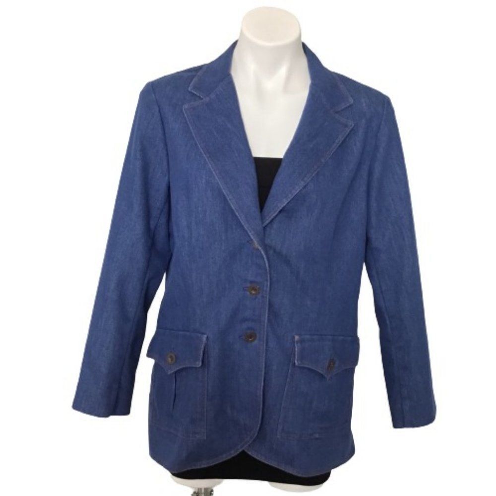 Vintage 80s Koret City Blues Denim Blazer Jacket Union Made USA Women’s L